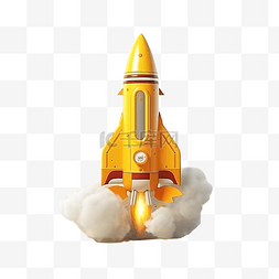 喷出幸运礼物盒图片_玩具火箭在黄色背景上喷出烟雾，
