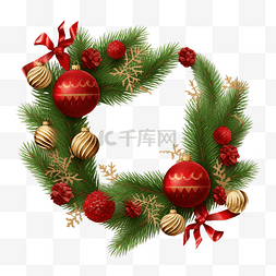 圣诞装饰卡片图片_冷杉树枝和球的圣诞装饰元素