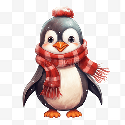 可爱的卡通圣诞企鹅戴着红围巾穿