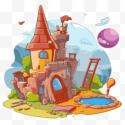 中间剪贴画卡通城堡与色彩缤纷的