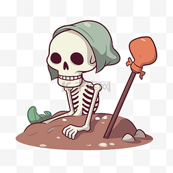 泥土图片_死亡剪贴画卡通骨架用铲子和泥土
