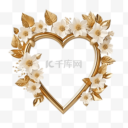 水彩花卉框架图片_抽象金色相框爱心鲜花装饰