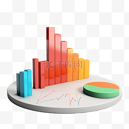 条形图图片_3D 渲染插图演示与条形图统计和圆