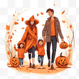 秋季万圣节，带着孩子一起散步的