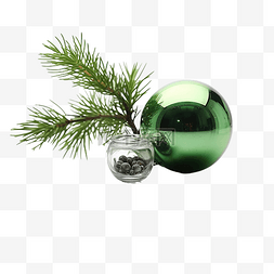 闪光图片_杜松绿枝，镜面上有一个小旧圣诞
