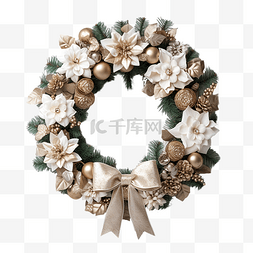 松果花环图片_白色木门装饰上的圣诞花环