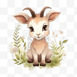 褐色动物图片_可爱的山羊动物插画