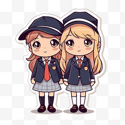两个穿制服的女孩穿着校服剪贴画