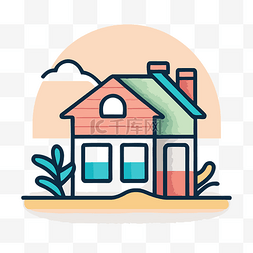 图标简约房子图片_简单简约的平线房子的轮廓 向量