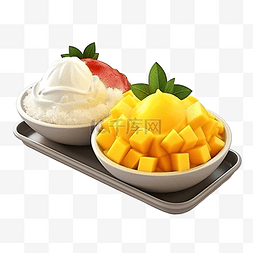 芒果刨冰图片_托盘上的芒果 bingsu 刨冰的 3d 渲染