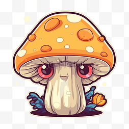 大眼睛和上面有一朵花的蘑菇剪贴