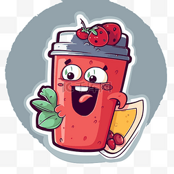 卡通草莓汁杯字符与水果和水果在