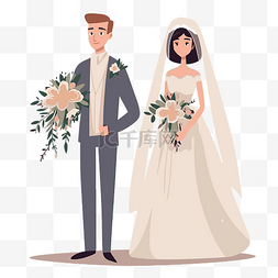 花束剪贴画图片_新娘新郎剪贴画新婚夫妇拿着花束