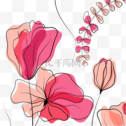 金线描植物图片_粉色一束花线描花朵