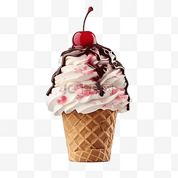 上面有樱桃的冰淇淋甜筒