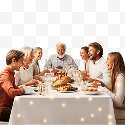 大家庭在餐桌上吃圣诞晚餐