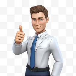 态度图片_身穿白衬衫蓝色领带的商人用拇指