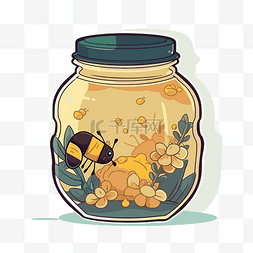 卡通蜜蜂罐子图片_罐子里的蜜蜂和鲜花 剪贴画 向量