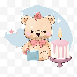 生日蠟燭图片_带有熊和其他装饰品的生日标签