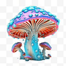 丑陋的亮蓝绿色橙色和粉红色蘑菇