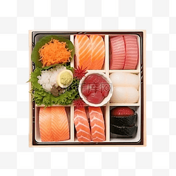 肉托盘图片_塑料盒或托盘容器中的生鱼片寿司