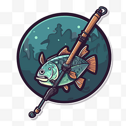 钓鱼竿卡通图片_钓鱼竿和鱼剪贴画的图标 向量