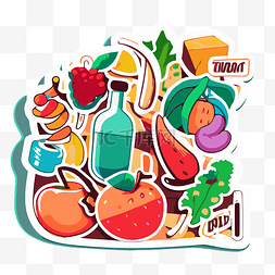 水果教育图片_各种水果和蔬菜的食物贴纸 向量