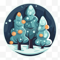 雪背景上三棵卡通冬季树围成一圈