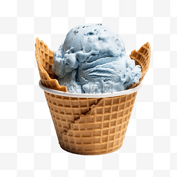 华夫饼杯中的一勺蓝色冰淇淋
