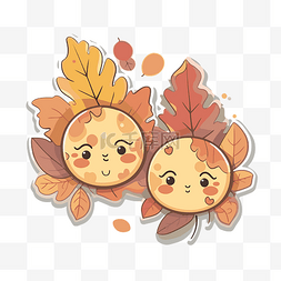两片秋叶，每片都绣着可爱的脸剪