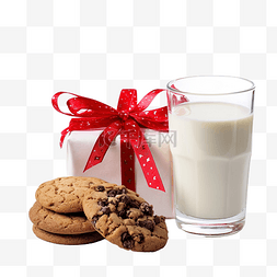 空杯牛奶和面包屑饼干以及圣诞树