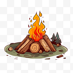 免费篝火剪贴画 卡通篝火与树枝