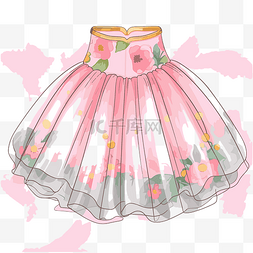 卡通短裙图片_芭蕾舞短裙剪贴画粉色花朵和叶子