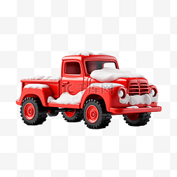 红色玩具车的节日卡车在真正的雪