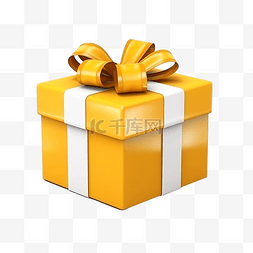 3色蝴蝶结图片_逼真的 3D 礼物黄色盒子和白色蝴
