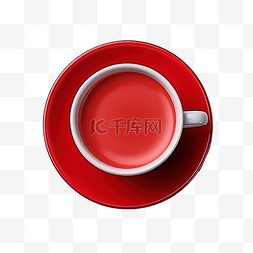 碟子杯子图片_空的红色杯子和碟子顶视图与模型