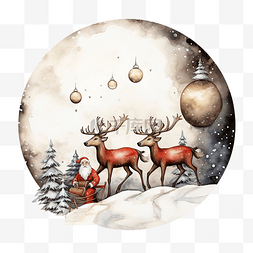 雪橇上的圣诞老人图片_驯鹿队和圣诞老人??在月亮上的圣