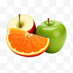 绿色健康新鲜营养图片_绿色和红色的苹果和橙片水果分离
