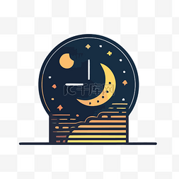带有月亮和新月的夜间时间图标 