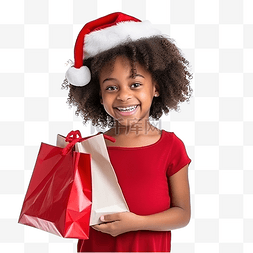 孩子在商店图片_一个戴着圣诞帽和手提袋的快乐黑