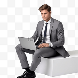 穿着西装的男人与坐在笔记本电脑
