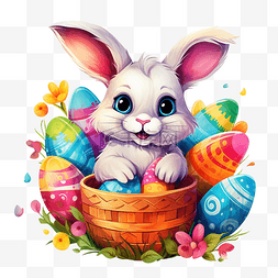 快乐的一天图片_彩色复活节彩蛋篮子快乐的一天兔