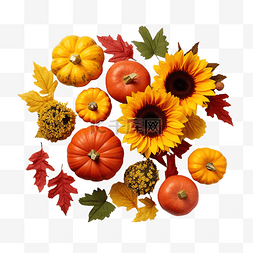 花卉植物图片_感恩节快乐概念南瓜向日葵苹果和