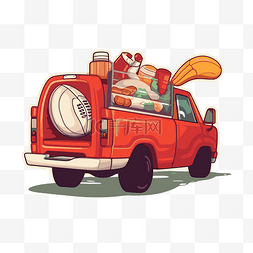卡车装卡车图片_红色皮卡车，里面装着各种食物剪