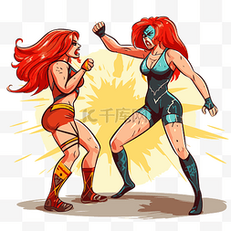 两个女子图片_女子摔跤 向量