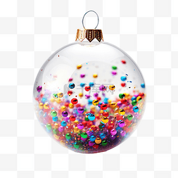 透明球装饰图片_圣诞玻璃透明球，配有彩色闪光五