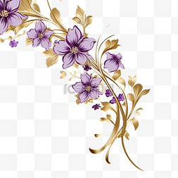 金框丝带图片_紫色花与金色花框角