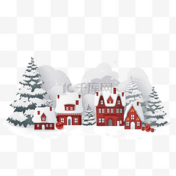 雪中村落村落图片_冬季景观中的圣诞快乐卡，上面有
