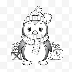 卡通婴儿围巾图片_圣诞快乐可爱的企鹅画与圣诞饰品