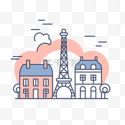巴黎与埃菲尔铁塔的线条画插图 